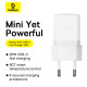 Мережевий зарядний пристрій Baseus Palm Fast Charger 1C 20W EU Moon White (with Baseus Mini White Cable USB-C to USB-C 60W (20V/3A) 1m Moon White) (P10111602213-01)