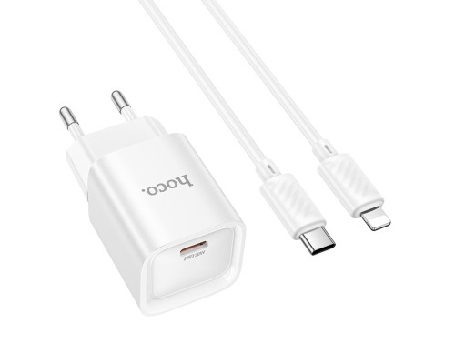 Мережевий зарядний пристрій HOCO C146A Charm single port PD20W charger set (C to iP) (EU) White (6942007630252)