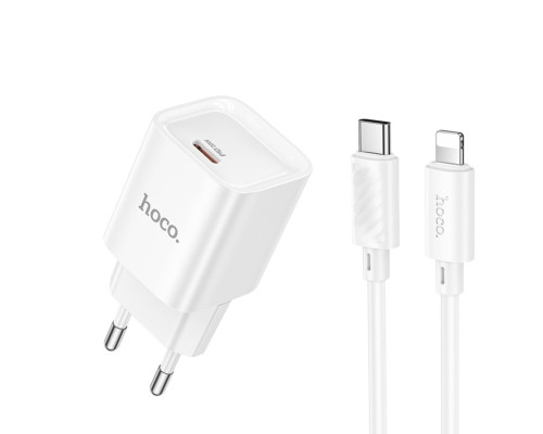 Мережевий зарядний пристрій HOCO C146A Charm single port PD20W charger set (C to iP) (EU) White (6942007630252)