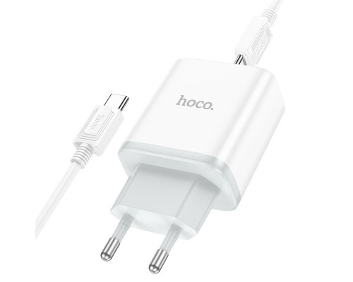 Мережевий зарядний пристрій HOCO C104A Stage single port PD20W charger set (Type-C to Type-C) (EU) White (6931474782915)