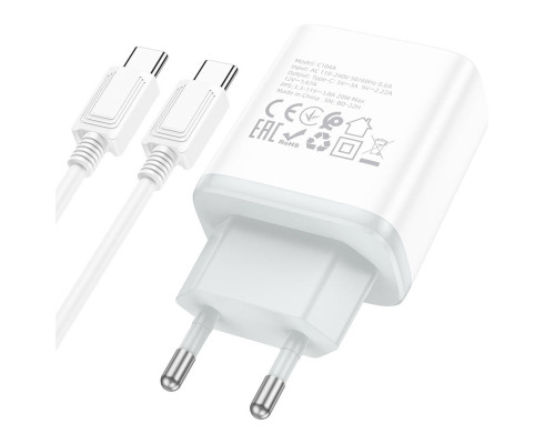 Мережевий зарядний пристрій HOCO C104A Stage single port PD20W charger set (Type-C to Type-C) (EU) White (6931474782915)