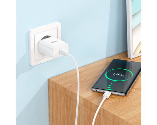 Мережевий зарядний пристрій HOCO C104A Stage single port PD20W charger set (Type-C to Type-C) (EU) White (6931474782915)