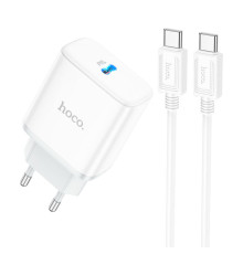 Мережевий зарядний пристрій HOCO C104A Stage single port PD20W charger set (Type-C to Type-C) (EU) White (6931474782915)