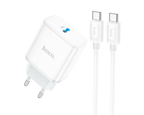 Мережевий зарядний пристрій HOCO C104A Stage single port PD20W charger set (Type-C to Type-C) (EU) White (6931474782915)