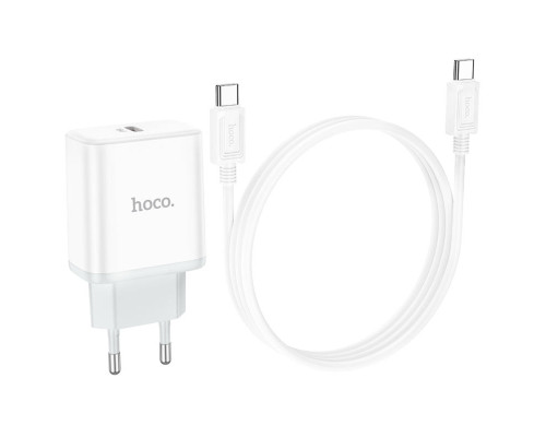 Мережевий зарядний пристрій HOCO C104A Stage single port PD20W charger set (Type-C to Type-C) (EU) White (6931474782915)