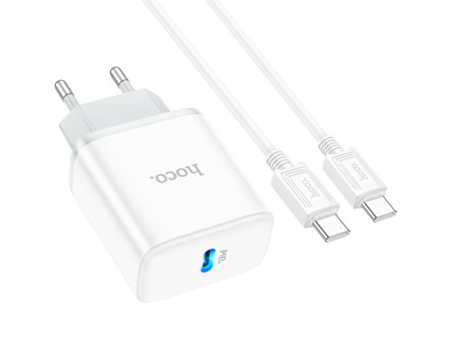 Мережевий зарядний пристрій HOCO C104A Stage single port PD20W charger set (Type-C to Type-C) (EU) White (6931474782915)