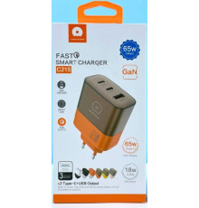 Мережевий зарядний пристрій WUW-C215 65W Charger 2 USB C + USB A brown orange (C215BO)