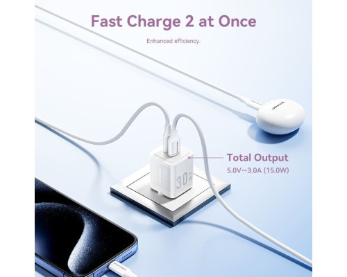 Мережевий зарядний пристрій Vention 2-Port USB (C + A) GaN Charger (30W/30W) EU-Plug Black (FEQB0-EU)