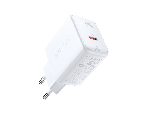 Мережевий зарядний пристрій ACEFAST A1 PD20W single USB-C charger White (6974316280040)