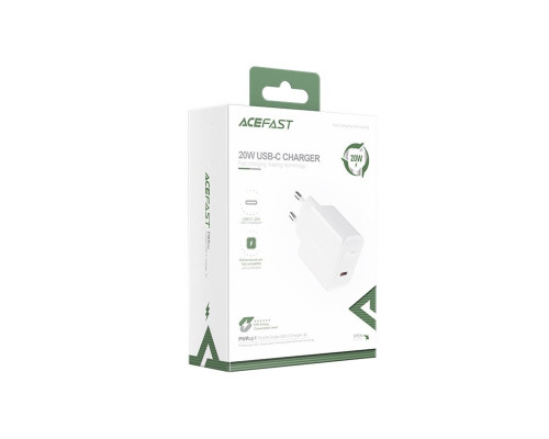 Мережевий зарядний пристрій ACEFAST A1 PD20W single USB-C charger White (6974316280040)