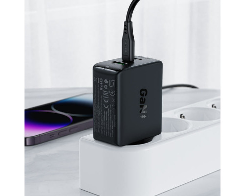 Мережевий зарядний пристрій ACEFAST A41 PD65W GaN (2*USB-C+USB-A) charger Black (AFA41B)