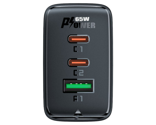 Мережевий зарядний пристрій ACEFAST A41 PD65W GaN (2*USB-C+USB-A) charger Black (AFA41B)