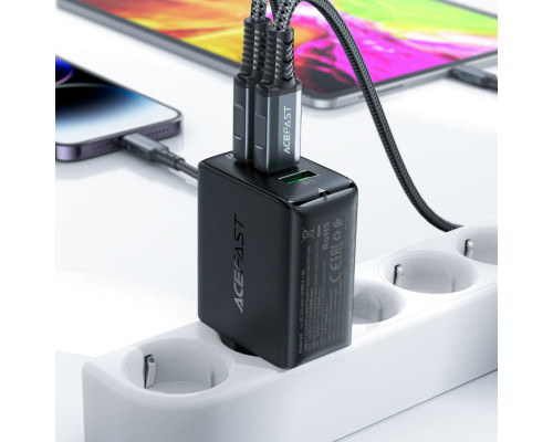 Мережевий зарядний пристрій ACEFAST A41 PD65W GaN (2*USB-C+USB-A) charger Black (AFA41B)