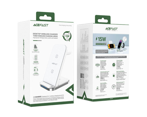 Бездротовий зарядний пристрій ACEFAST E15 desktop 3-in-1 wireless charging stand White (AFE15W)