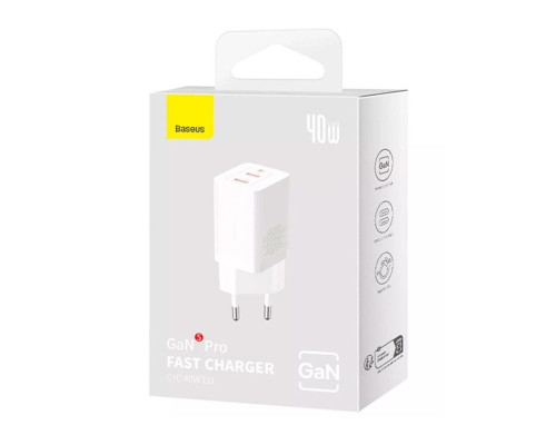 Мережевий зарядний пристрій Baseus GaN5 Pro Fast Charger C+C 40W EU White (CCGP180102)