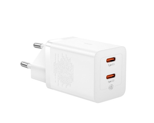 Мережевий зарядний пристрій Baseus GaN5 Pro Fast Charger C+C 40W EU White (CCGP180102)