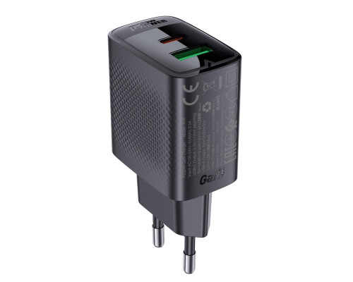 Мережевий зарядний пристрій ACEFAST A78 PD20W GaN (USB-A+USB-C) charger Black (6974316283256)