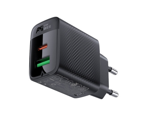 Мережевий зарядний пристрій ACEFAST A78 PD20W GaN (USB-A+USB-C) charger Black (6974316283256)