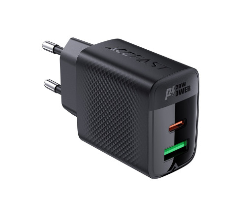 Мережевий зарядний пристрій ACEFAST A78 PD20W GaN (USB-A+USB-C) charger Black (6974316283256)