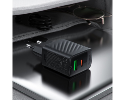 Мережевий зарядний пристрій ACEFAST A78 PD20W GaN (USB-A+USB-C) charger Black (6974316283256)