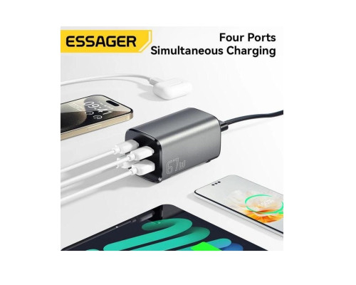 Зарядний пристрій ESSAGER Jiyue 67W GaN Table Charger 2C2A EU grey (ECT2AC-JYB0G-Z)