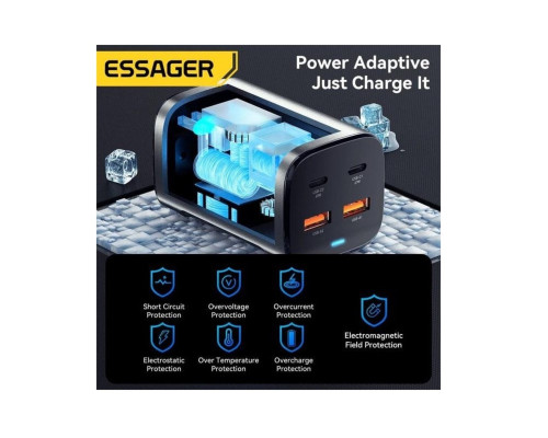 Зарядний пристрій ESSAGER Jiyue 67W GaN Table Charger 2C2A EU grey (ECT2AC-JYB0G-Z)