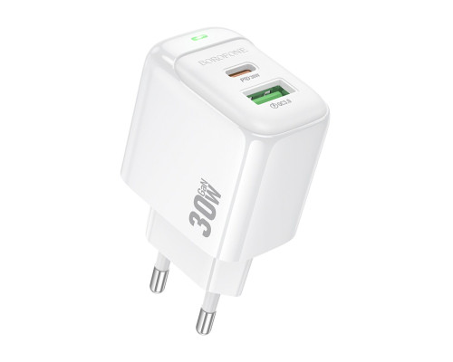 Мережевий зарядний пристрій BOROFONE BAS45A Potential PD30W+QC3.0 charger(EU) White (6941991113871)