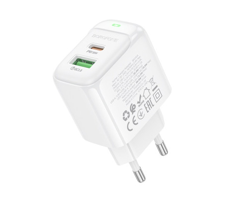 Мережевий зарядний пристрій BOROFONE BAS45A Potential PD30W+QC3.0 charger(EU) White (6941991113871)