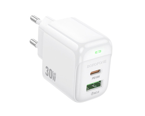 Мережевий зарядний пристрій BOROFONE BAS45A Potential PD30W+QC3.0 charger(EU) White (6941991113871)
