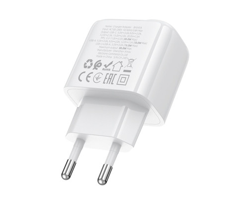 Мережевий зарядний пристрій BOROFONE BAS45A Potential PD30W+QC3.0 charger(EU) White (6941991113871)
