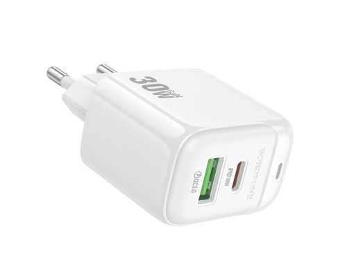 Мережевий зарядний пристрій BOROFONE BAS45A Potential PD30W+QC3.0 charger(EU) White (6941991113871)