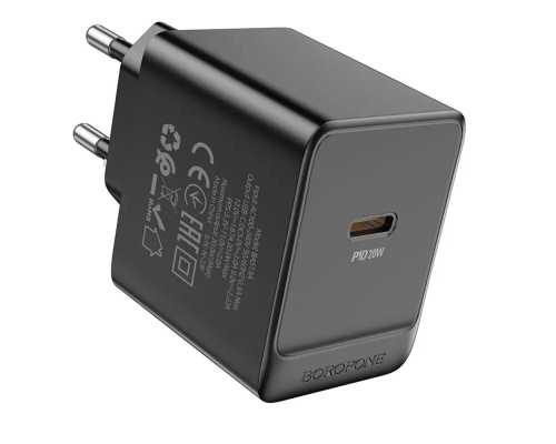 Мережевий зарядний пристрій BOROFONE BAS13A Erudite single port PD20W charger(EU) Black (6941991104855)