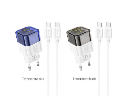 Мережевий зарядний пристрій HOCO C125A Transparent tribute single-port PD20W charger set(Type-C to Type-C) Transparent Blue (6931474798381)