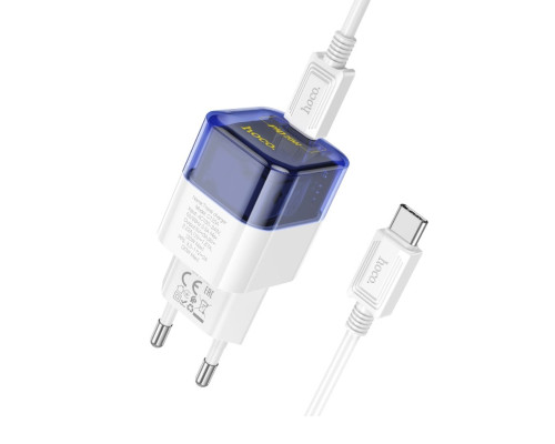 Мережевий зарядний пристрій HOCO C125A Transparent tribute single-port PD20W charger set(Type-C to Type-C) Transparent Blue (6931474798381)