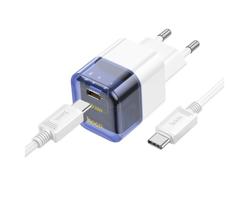Мережевий зарядний пристрій HOCO C125A Transparent tribute single-port PD20W charger set(Type-C to Type-C) Transparent Blue (6931474798381)