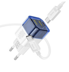 Мережевий зарядний пристрій HOCO C125A Transparent tribute single-port PD20W charger set(Type-C to Type-C) Transparent Blue (6931474798381)