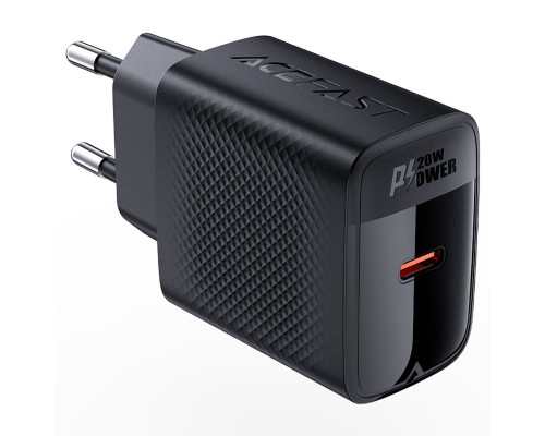 Мережевий зарядний пристрій ACEFAST A82 PD20W GaN single USB-C charger set (P5) (EU) Black (6974316280057)