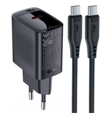 Мережевий зарядний пристрій ACEFAST A82 PD20W GaN single USB-C charger set (P5) (EU) Black (6974316280057)