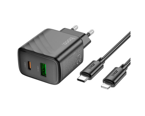Мережевий зарядний пристрій HOCO CS23A Sunlight dual-port PD30W+QC3.0 charger set (C to iP)(EU) Black (6942007609951)