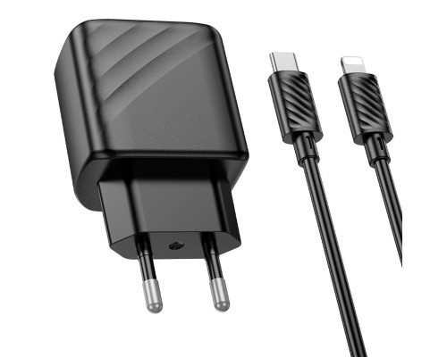 Мережевий зарядний пристрій HOCO CS23A Sunlight dual-port PD30W+QC3.0 charger set (C to iP)(EU) Black (6942007609951)