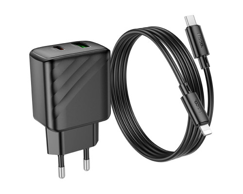 Мережевий зарядний пристрій HOCO CS23A Sunlight dual-port PD30W+QC3.0 charger set (C to iP)(EU) Black (6942007609951)