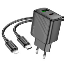 Мережевий зарядний пристрій HOCO CS23A Sunlight dual-port PD30W+QC3.0 charger set (C to iP)(EU) Black (6942007609951)