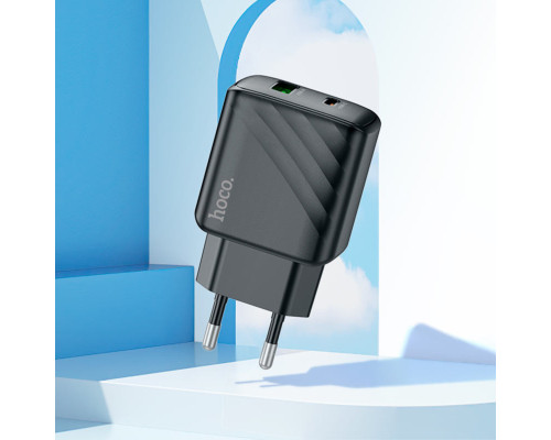 Мережевий зарядний пристрій HOCO CS23A Sunlight dual-port PD30W+QC3.0 charger set (C to iP)(EU) Black (6942007609951)