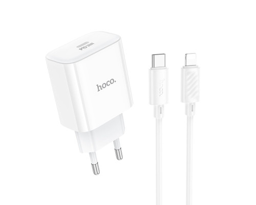 Мережевий зарядний пристрій HOCO C76A Pro Majestic single port PD30W charger set (C to iP)(EU) White (6942007616317)