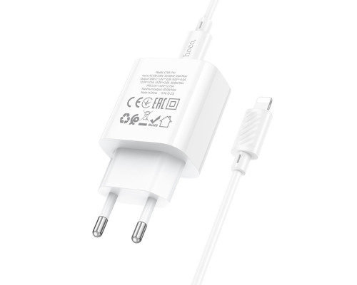 Мережевий зарядний пристрій HOCO C76A Pro Majestic single port PD30W charger set (C to iP)(EU) White (6942007616317)