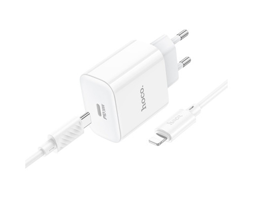Мережевий зарядний пристрій HOCO C76A Pro Majestic single port PD30W charger set (C to iP)(EU) White (6942007616317)