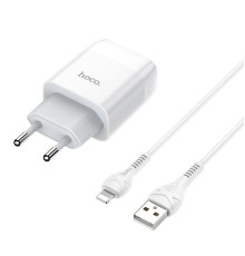 Мережевий зарядний пристрій HOCO C73A Glorious dual port charger set (iP)(EU) White (6931474713056)