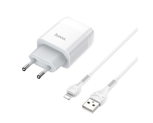 Мережевий зарядний пристрій HOCO C73A Glorious dual port charger set (iP)(EU) White (6931474713056)