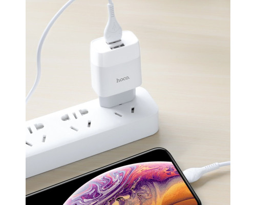 Мережевий зарядний пристрій HOCO C73A Glorious dual port charger set (iP)(EU) White (6931474713056)