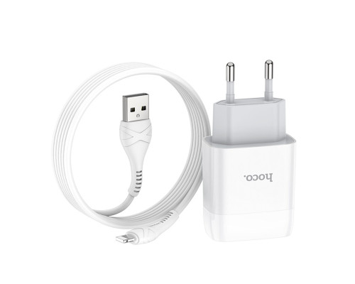 Мережевий зарядний пристрій HOCO C73A Glorious dual port charger set (iP)(EU) White (6931474713056)